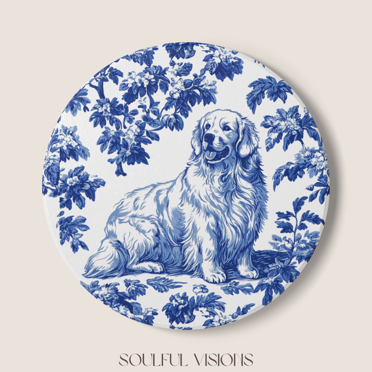 Great Pyrenees Ceramic Coaster French Toile