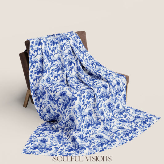 Cavapoo French Toile De Jouy Blanket