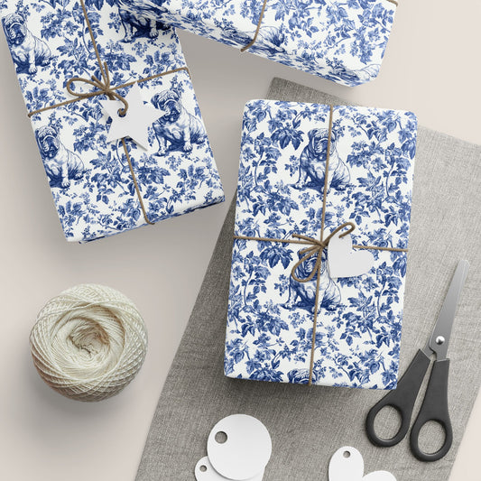 English Bulldog French Toile De Jouy Wrapping Paper