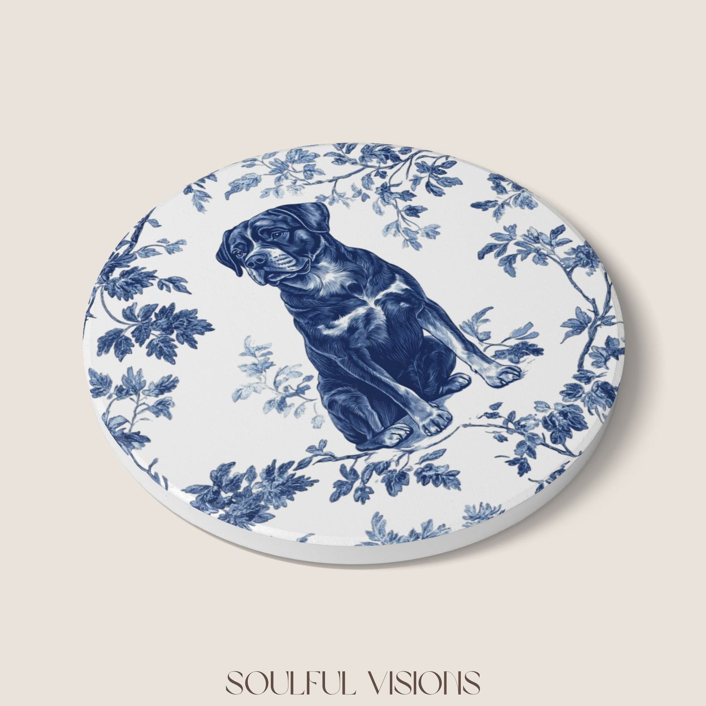 Rottweiler Ceramic Coaster French Toile