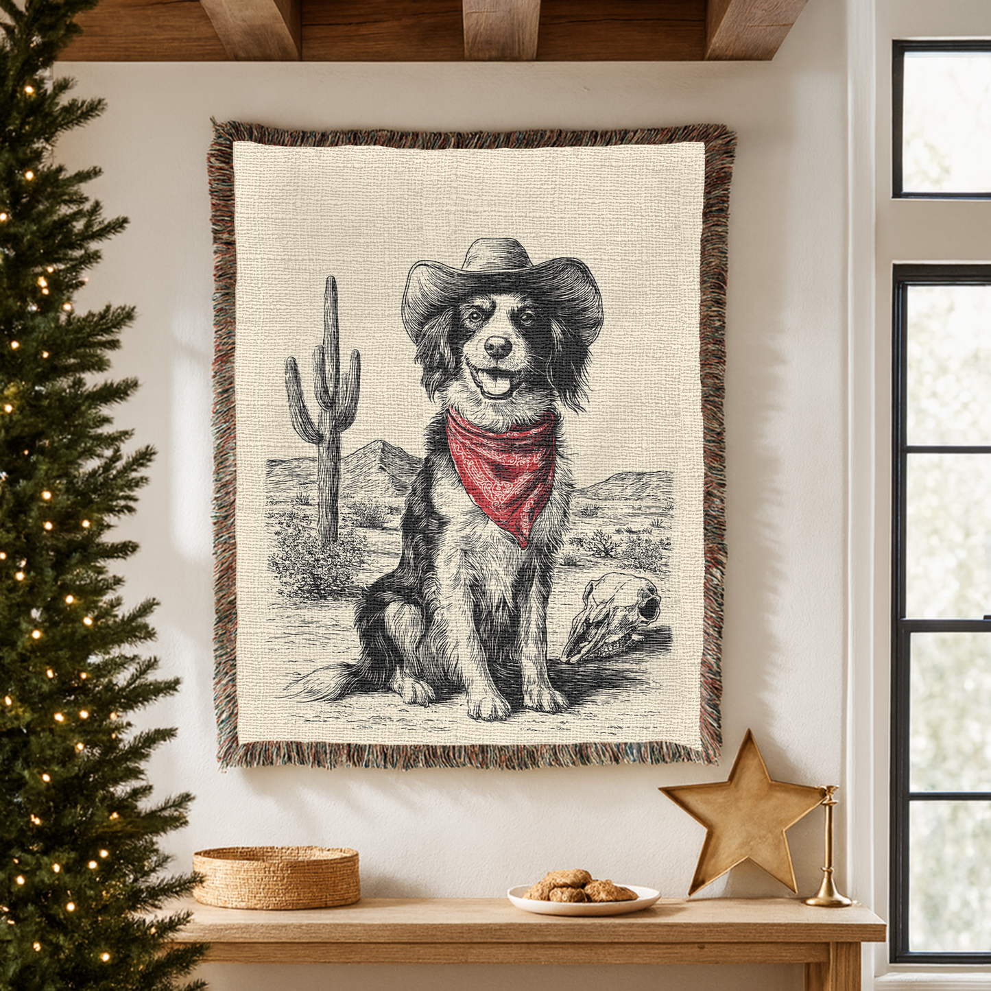 Brittany Spaniel Western Woven Blanket