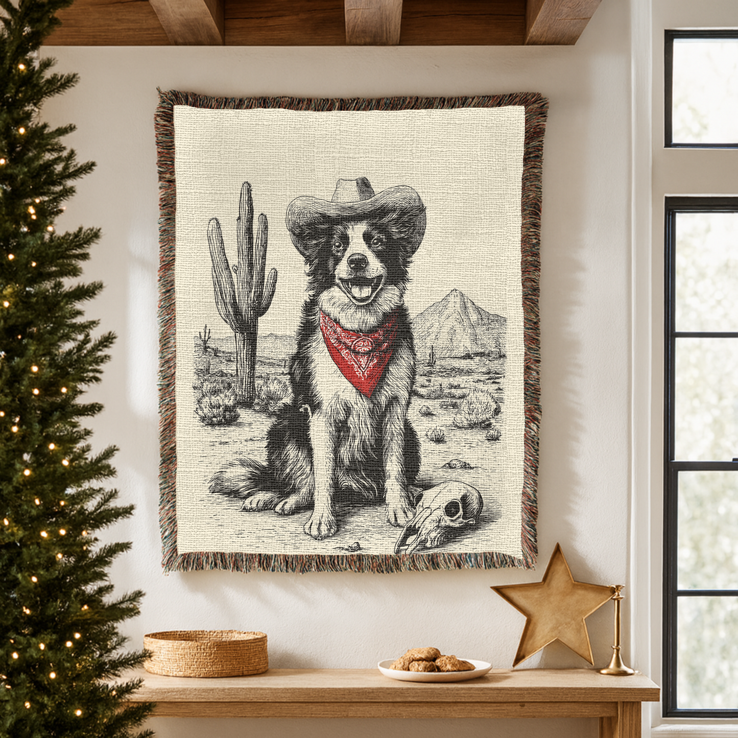 Border Collie Western Woven Blanket