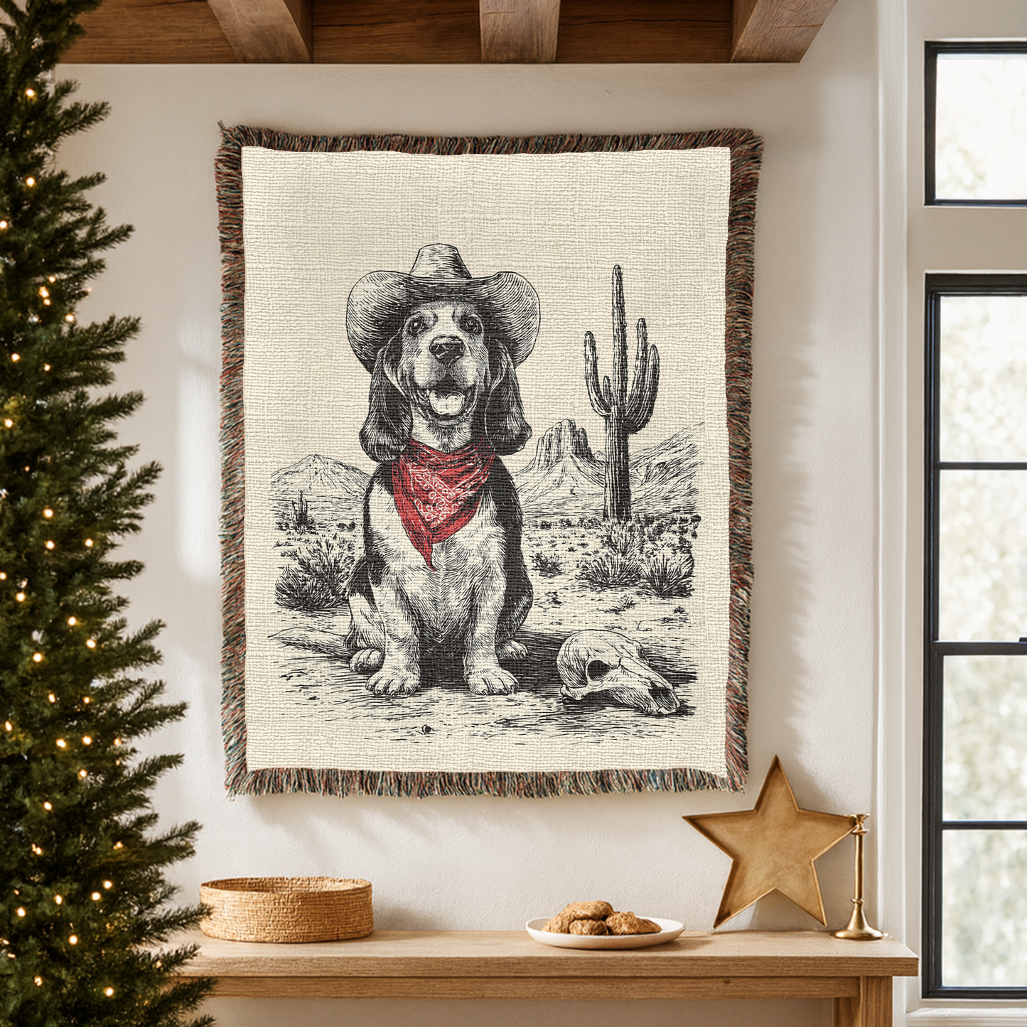 Basset Hound Western Woven Blanket