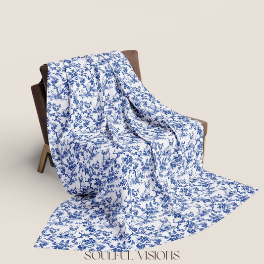 Chihuahua Long Haired French Toile De Jouy Blanket