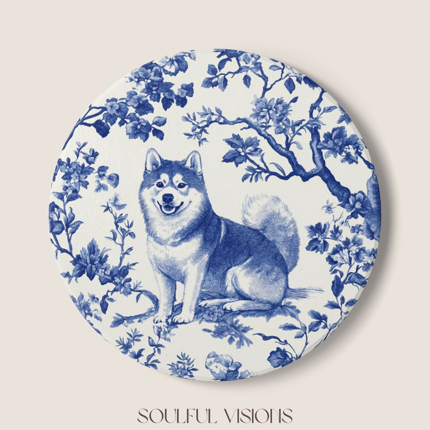 Shiba inu Ceramic Coaster French Toile