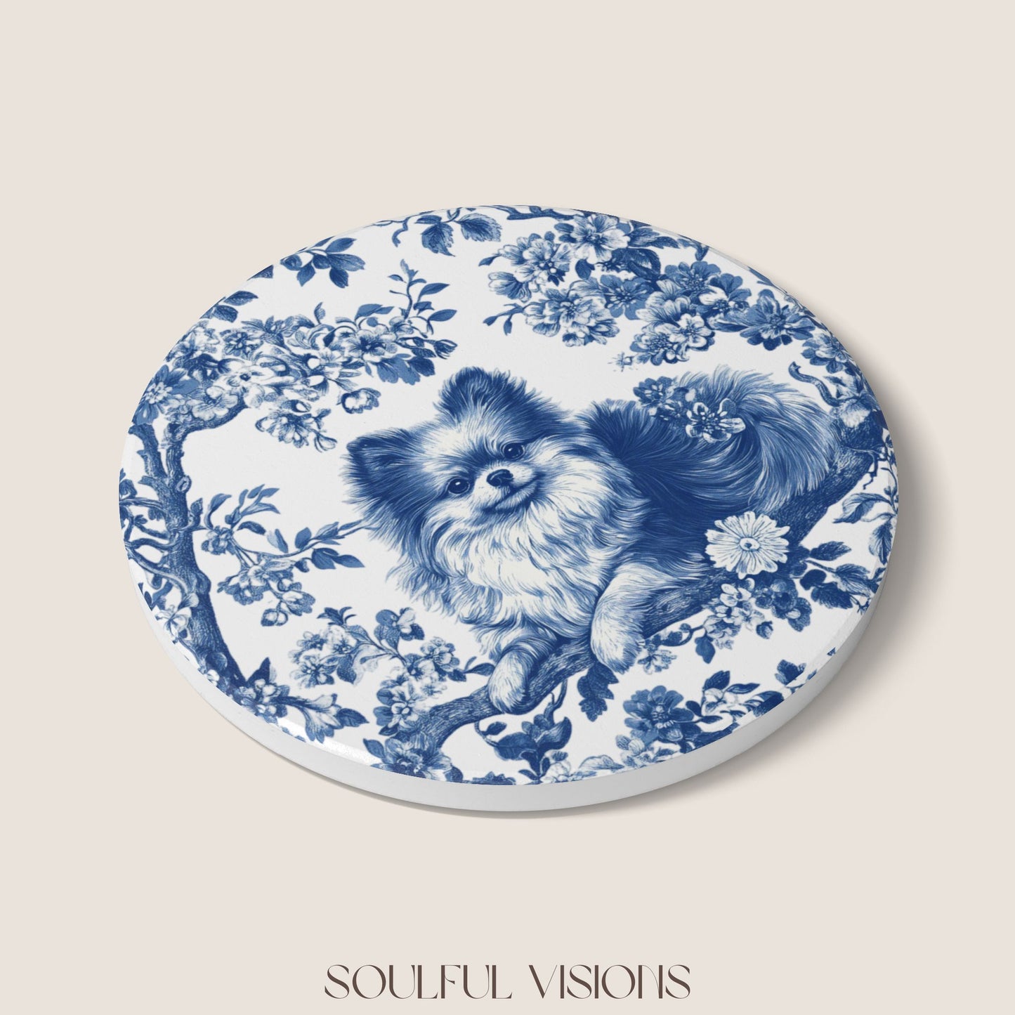 Pomeranian Ceramic Coaster French Toile