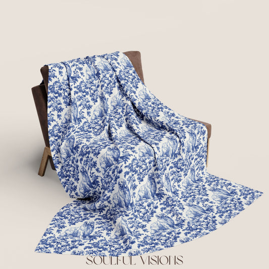 Great Pyrenees French Toile De Jouy Blanket
