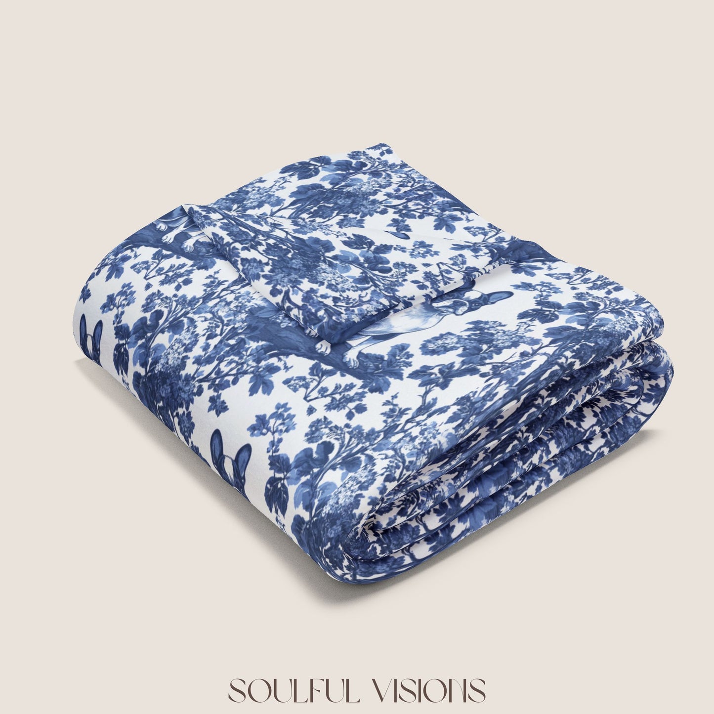 Boston Terrier French Toile De Jouy Blanket