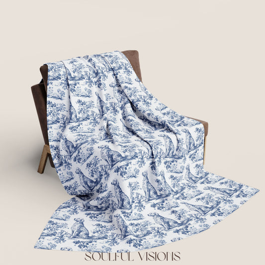 Golden Retriever French Toile De Jouy Blanket