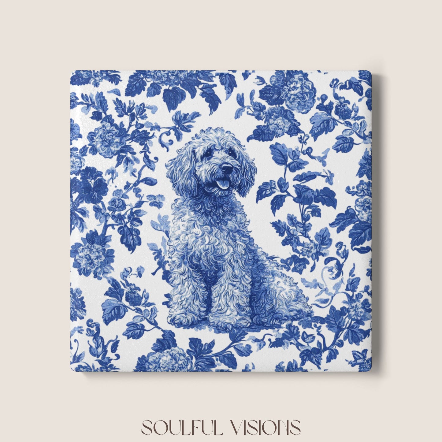 Labradoodle Ceramic Coaster French Toile