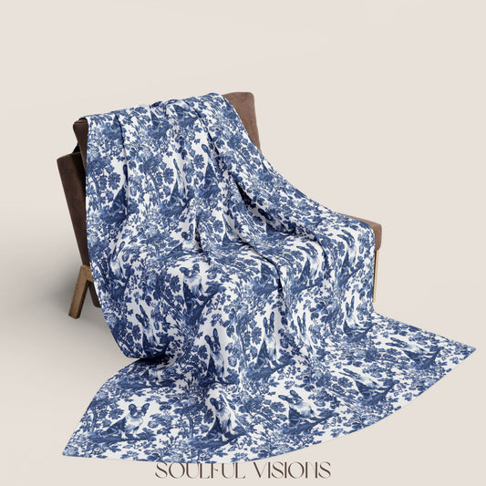 Boston Terrier French Toile De Jouy Blanket