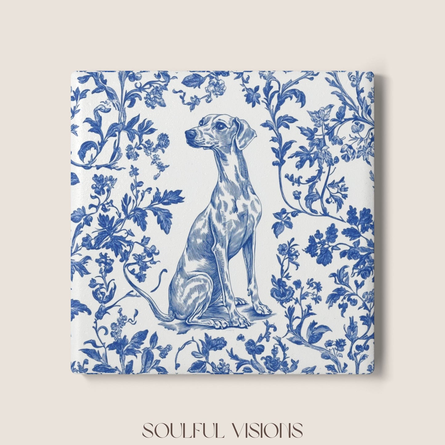 Whippet Ceramic Coaster French Toile