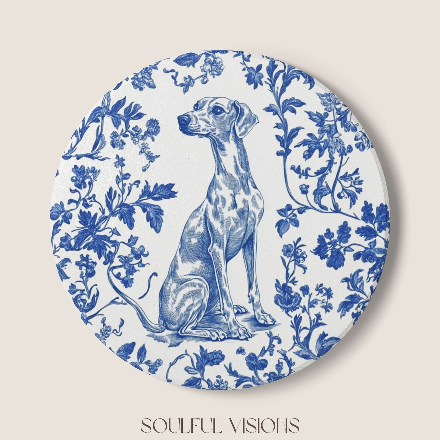 Whippet Ceramic Coaster French Toile