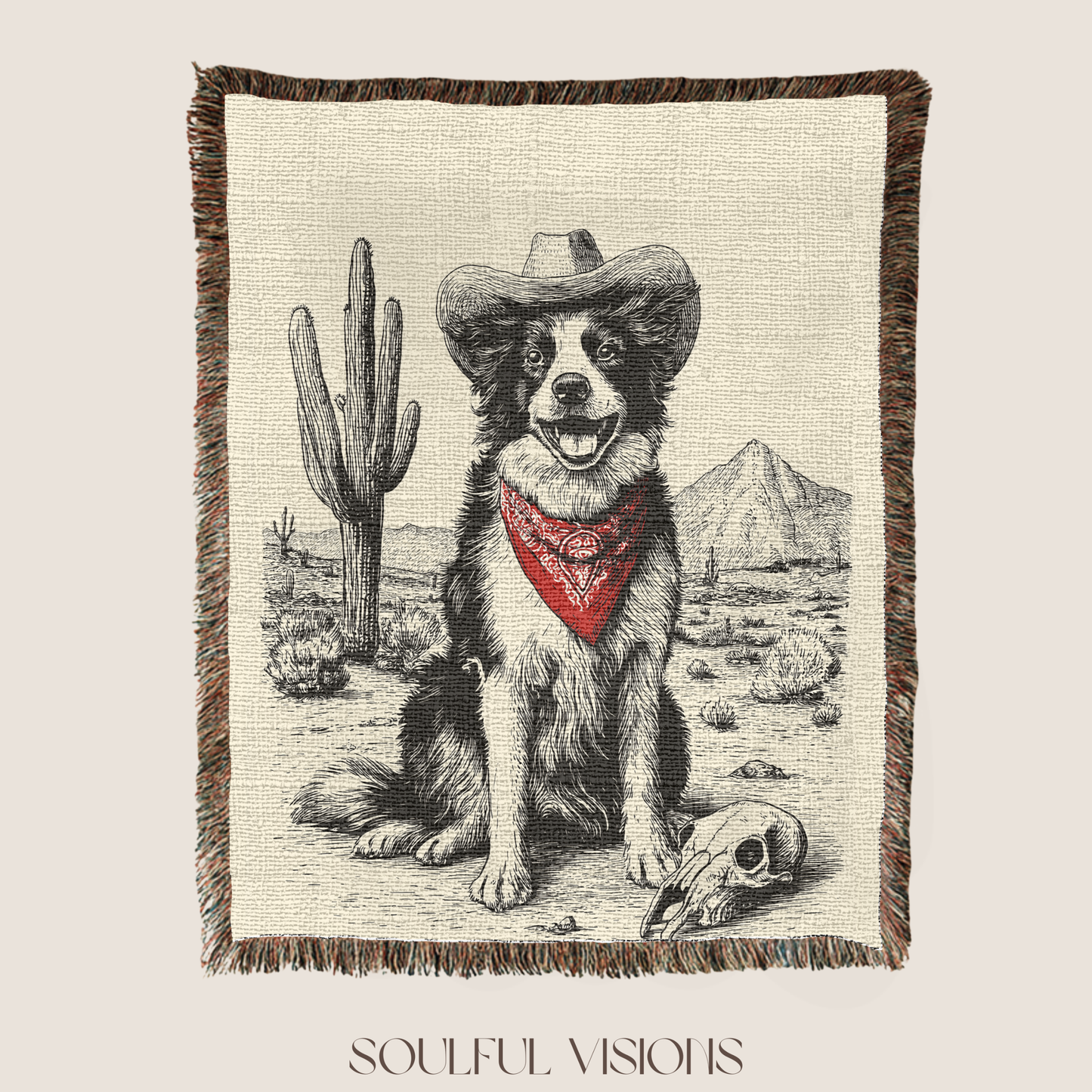 Border Collie Western Woven Blanket