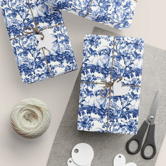 Pekingese French Toile De Jouy Wrapping Paper