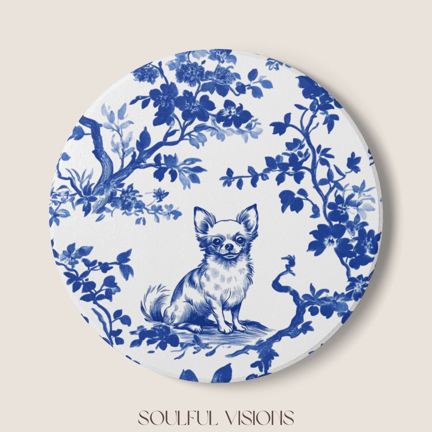Chihuahua Ceramic Coaster French Toile