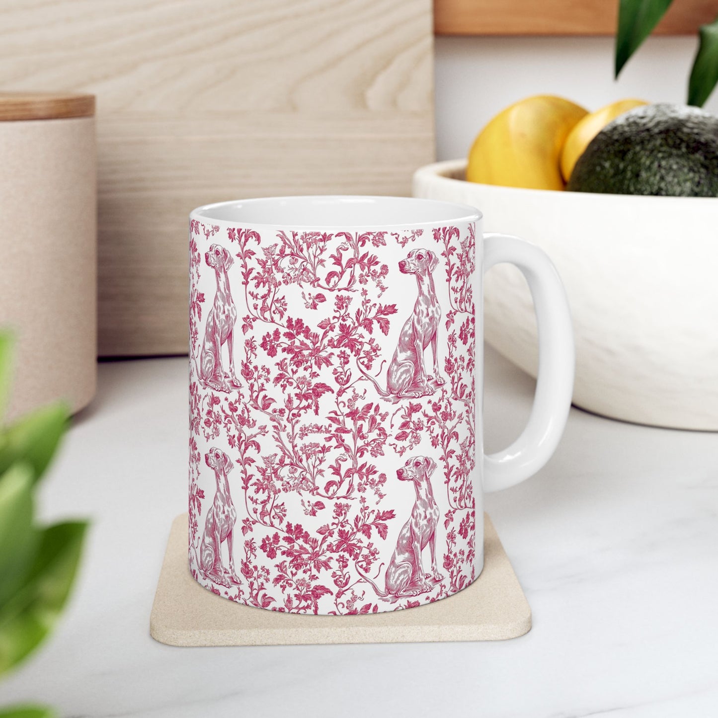 Whippet French Pink Toile De Jouy Mug