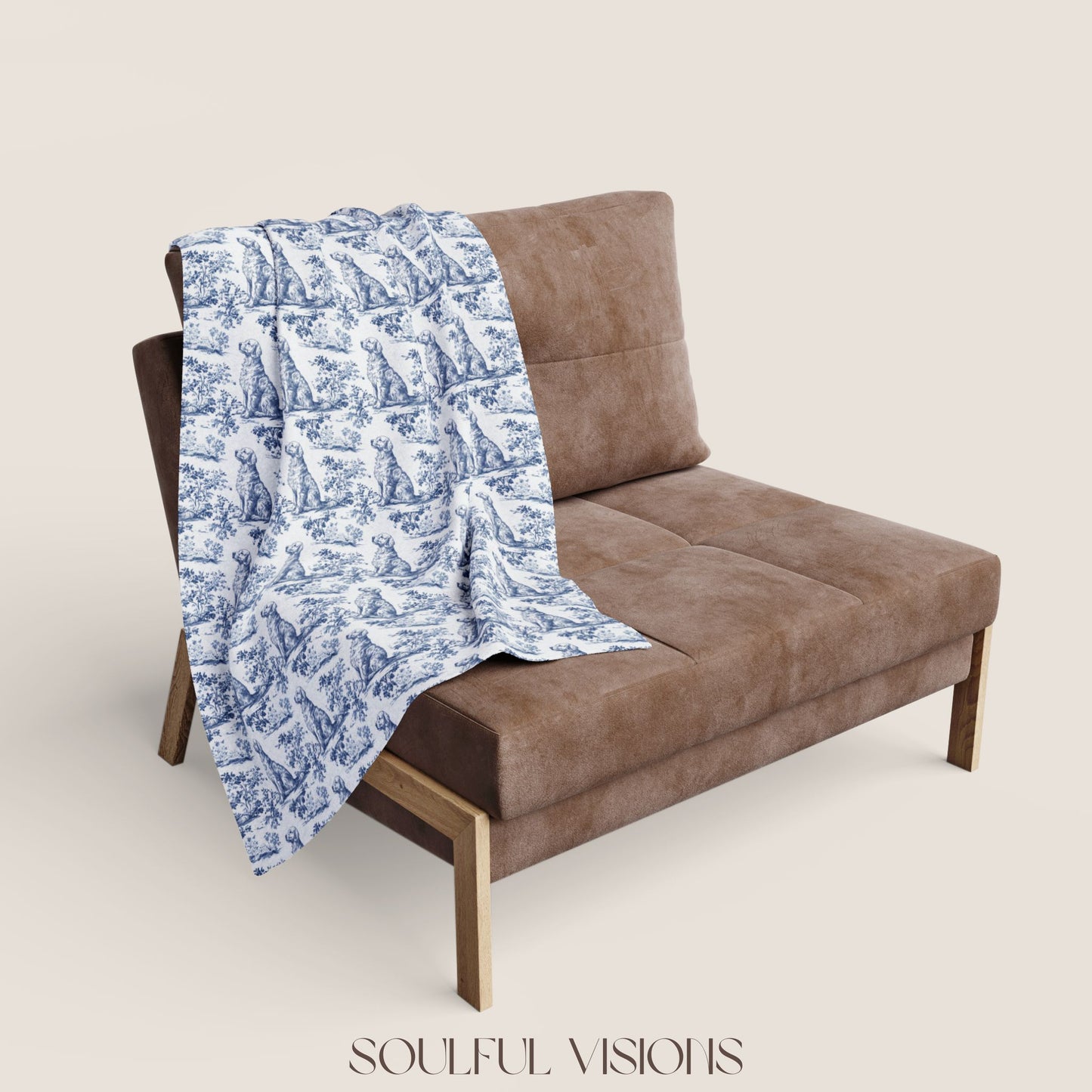Golden Retriever French Toile De Jouy Blanket