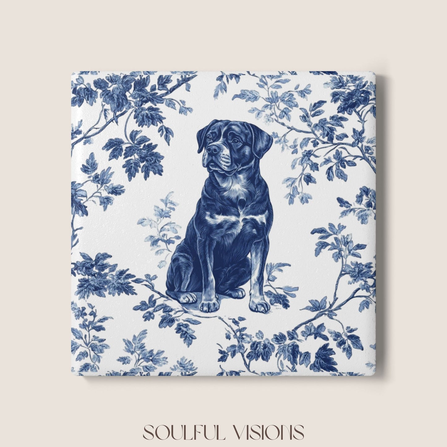 Rottweiler Ceramic Coaster French Toile
