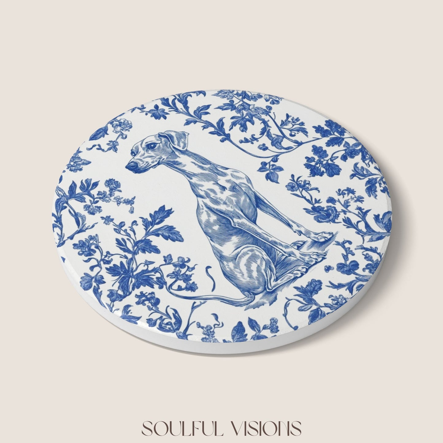 Whippet Ceramic Coaster French Toile