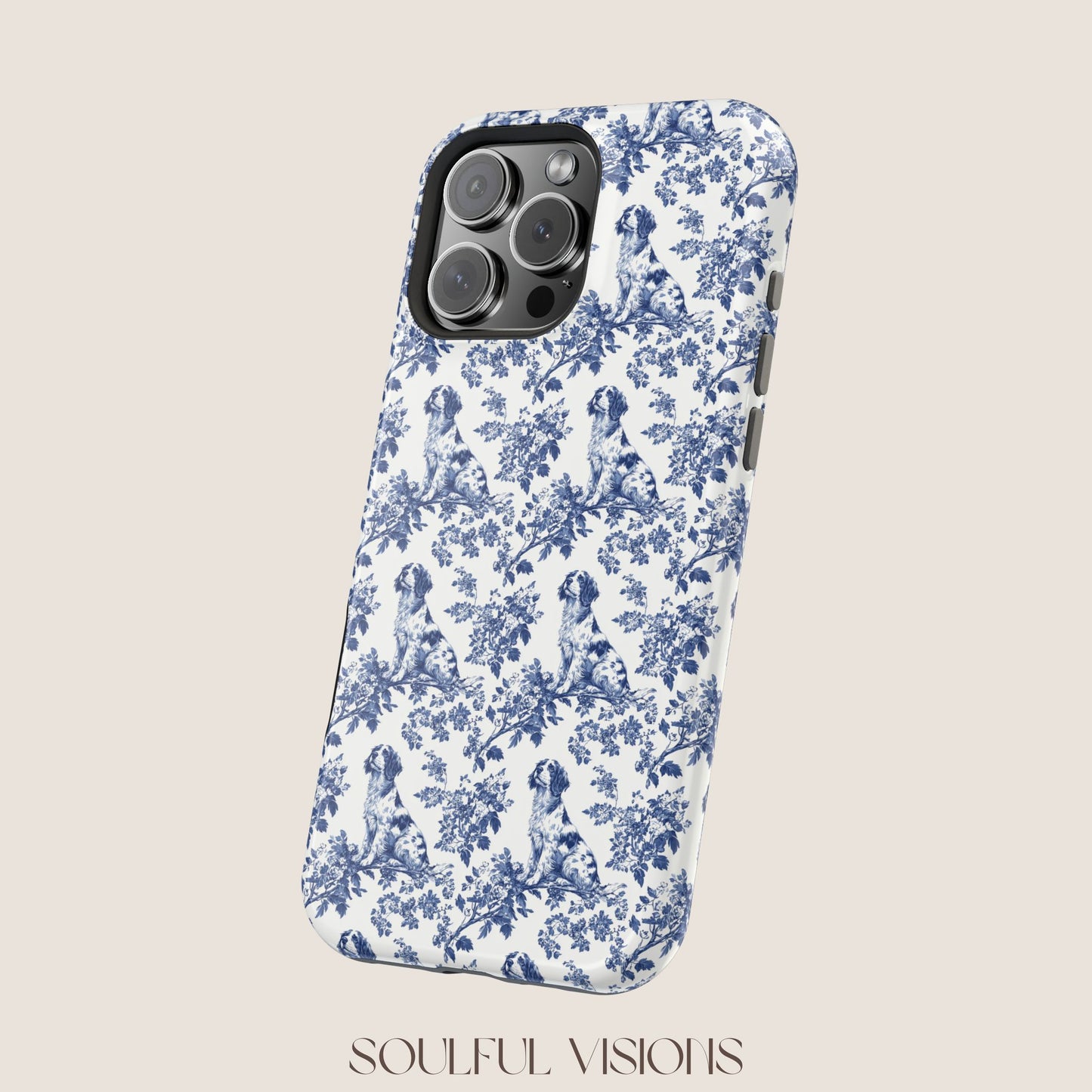 Brittany Spaniel Toile De Jouy Magnetic Phone Case