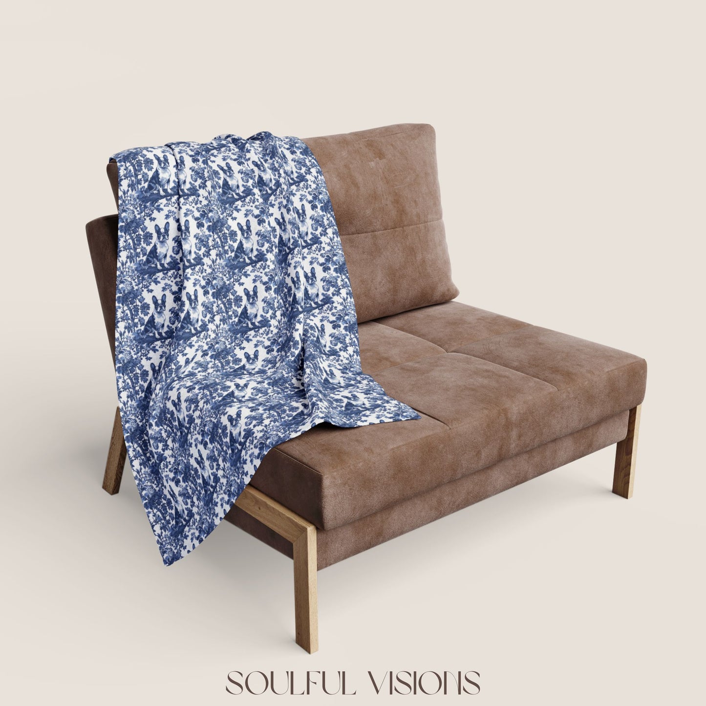 Boston Terrier French Toile De Jouy Blanket