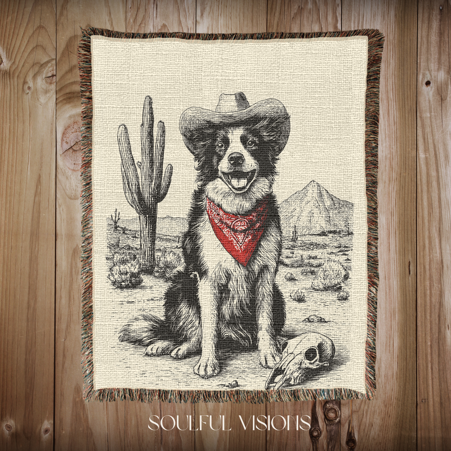 Border Collie Western Woven Blanket