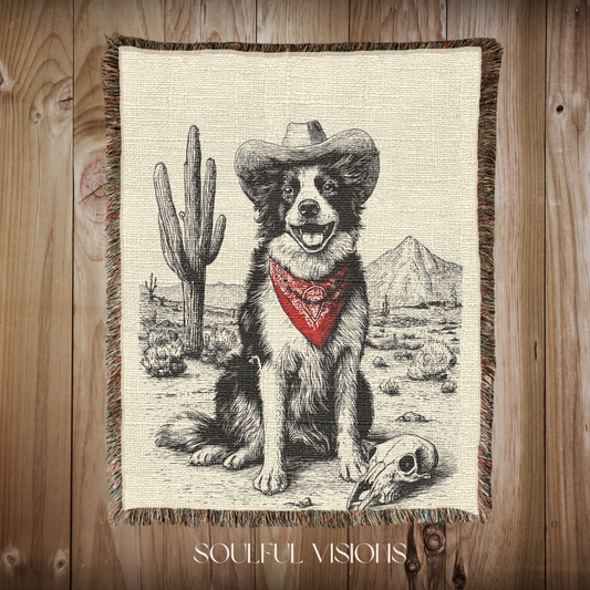 Border Collie Western Woven Blanket