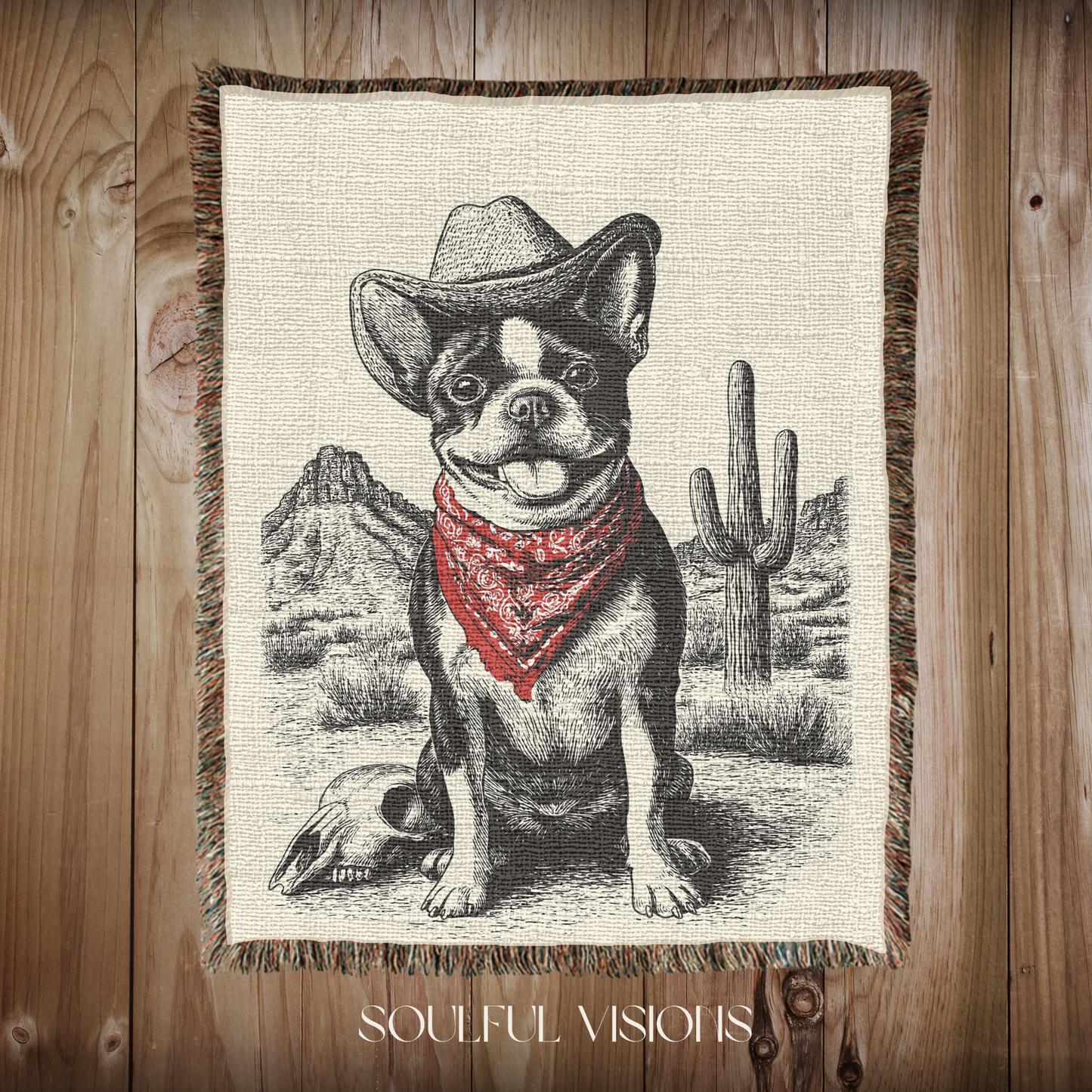 Boston Terrier Woven Blanket