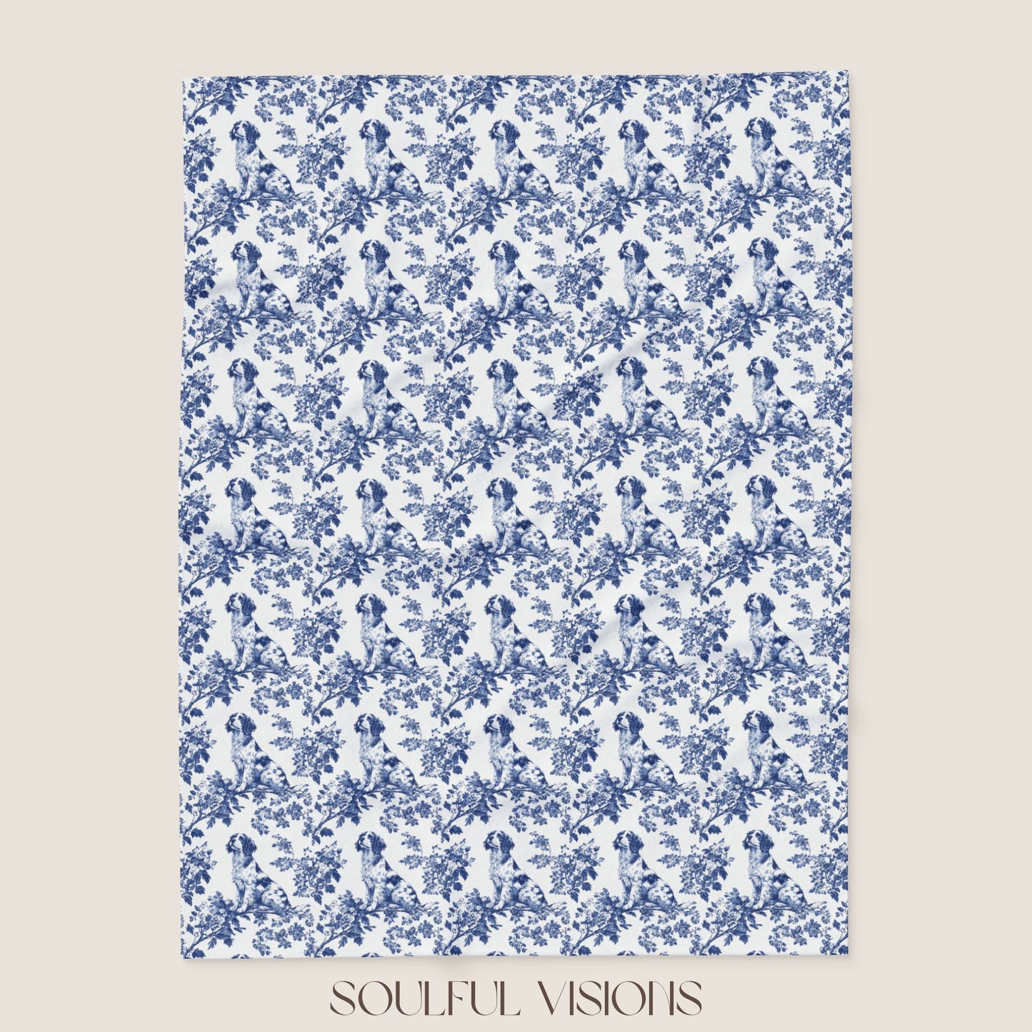 Brittany Spaniel French Toile De Jouy Blanket