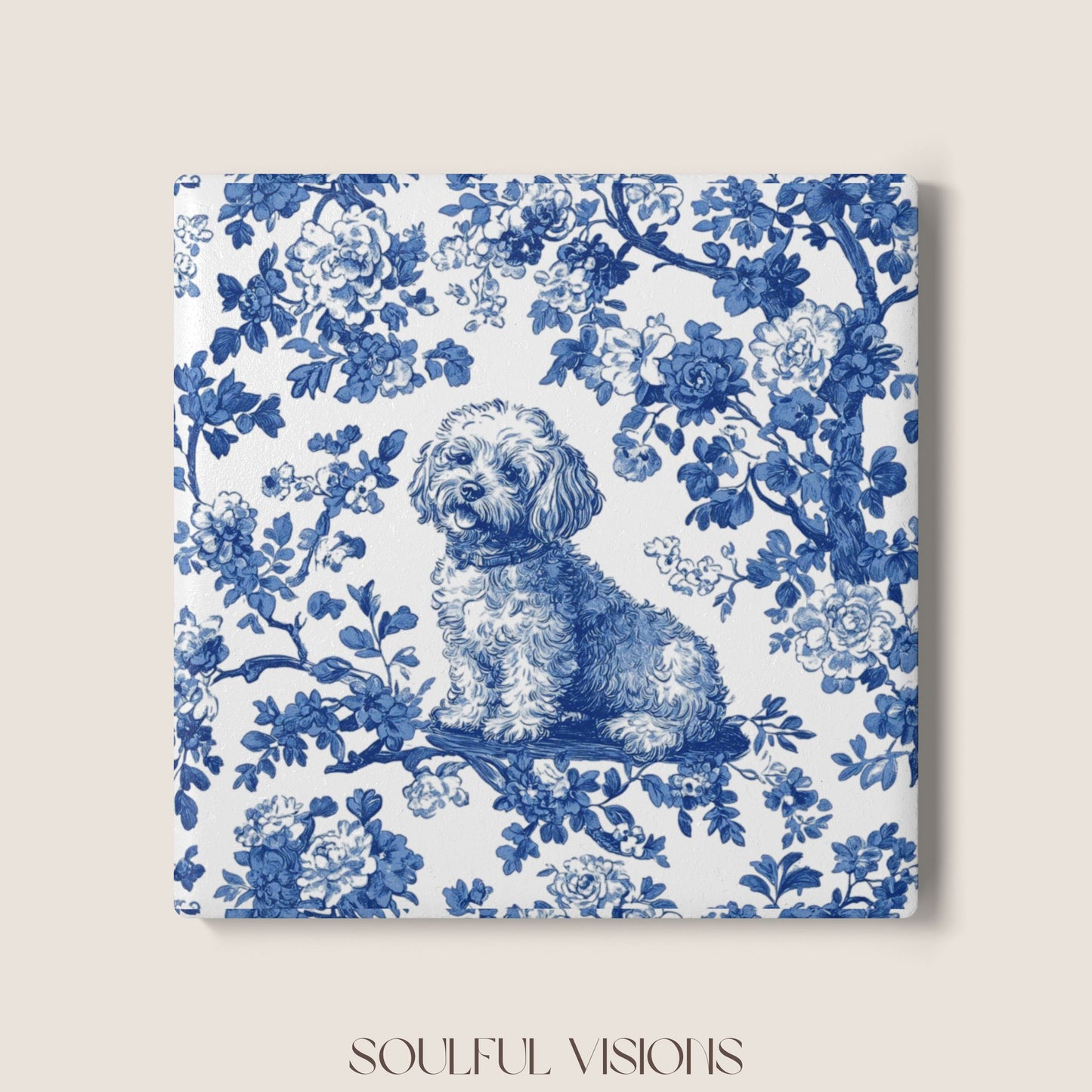 Bichon Frise Ceramic Coaster French Toile