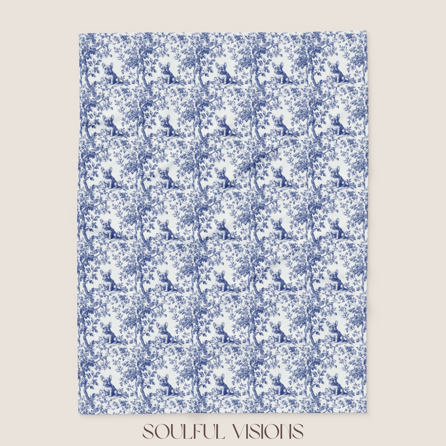 French Bulldog French Toile De Jouy Blanket