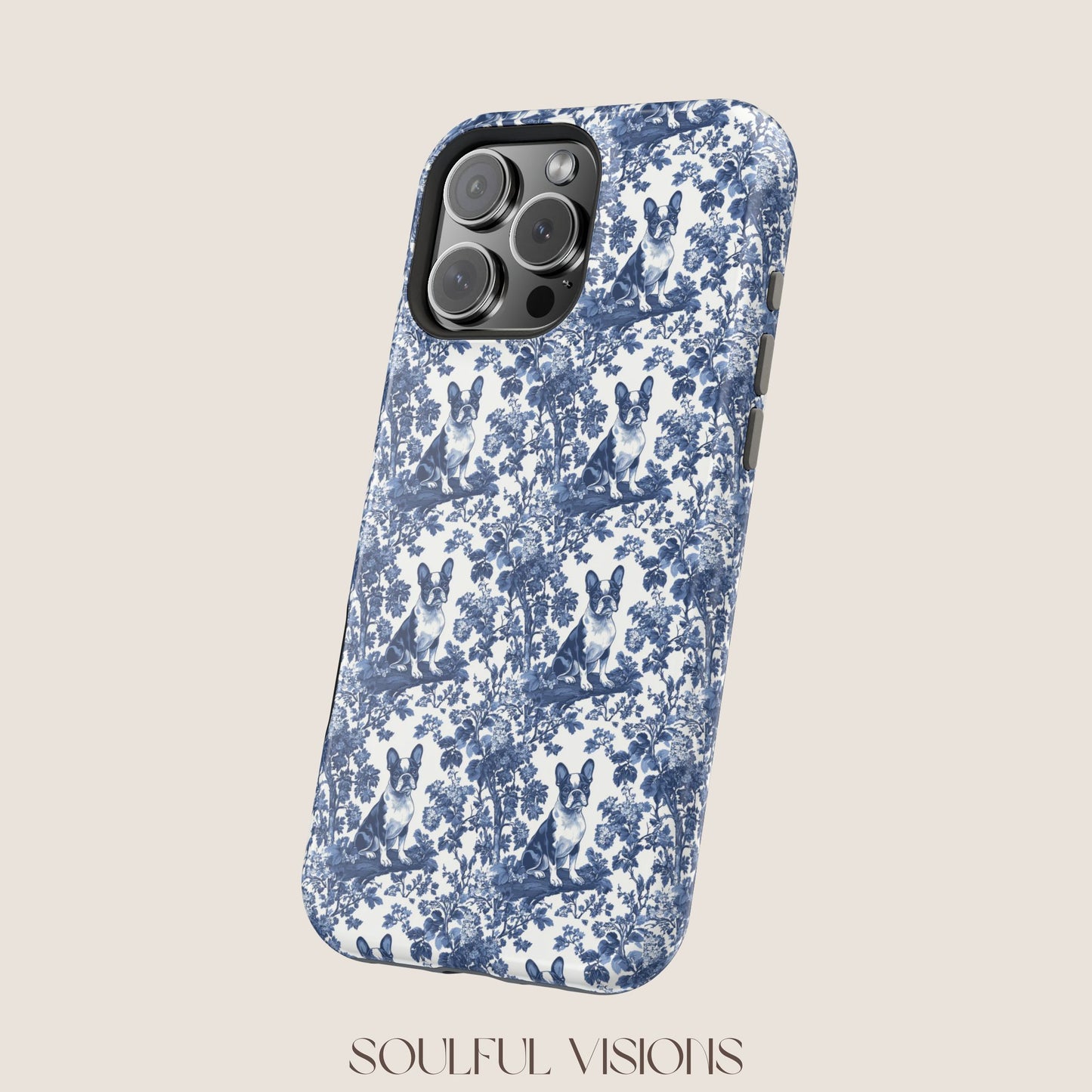 Boston Terrier Toile De Jouy Magnetic Phone Case