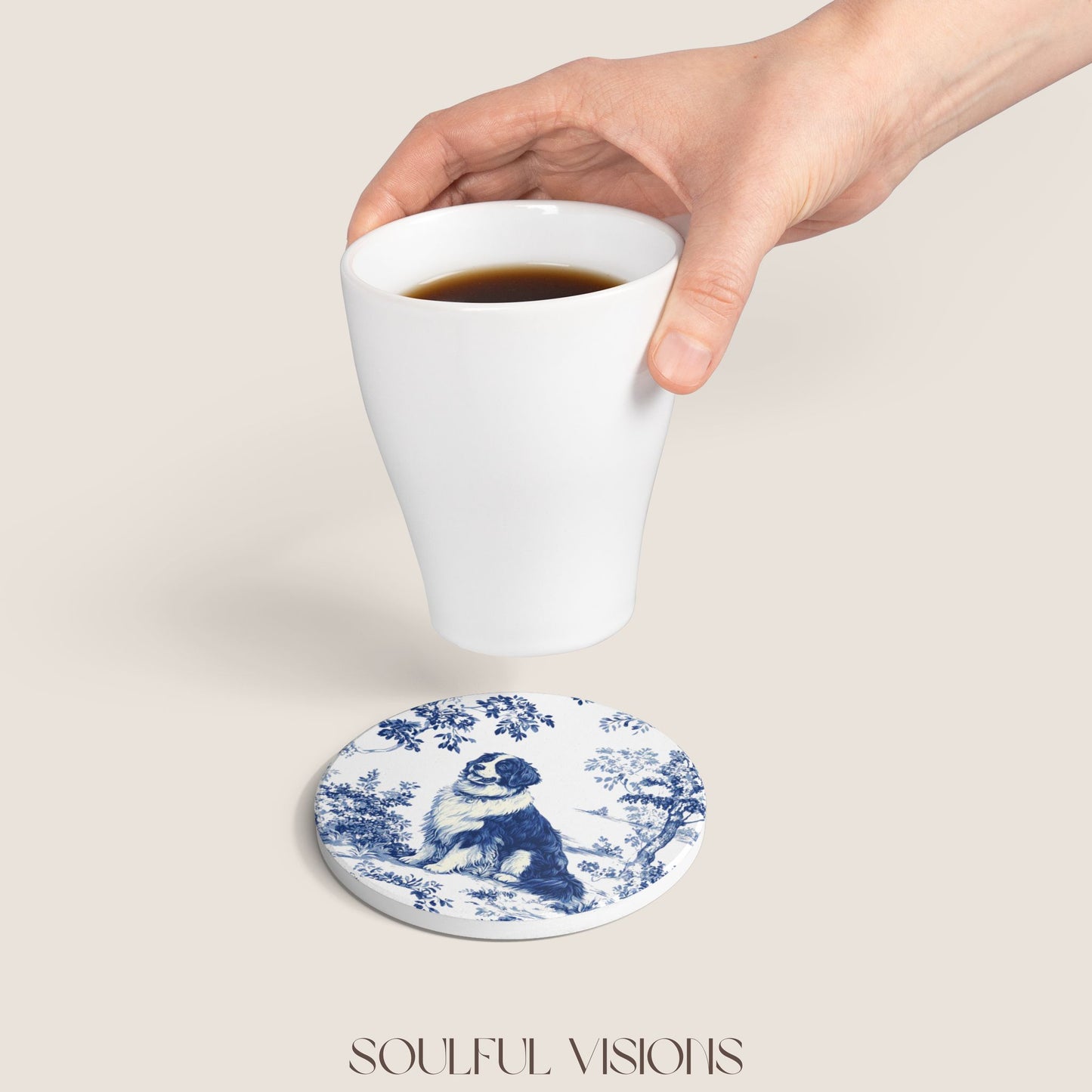 Bernese Mountain Ceramic Coaster French Toile