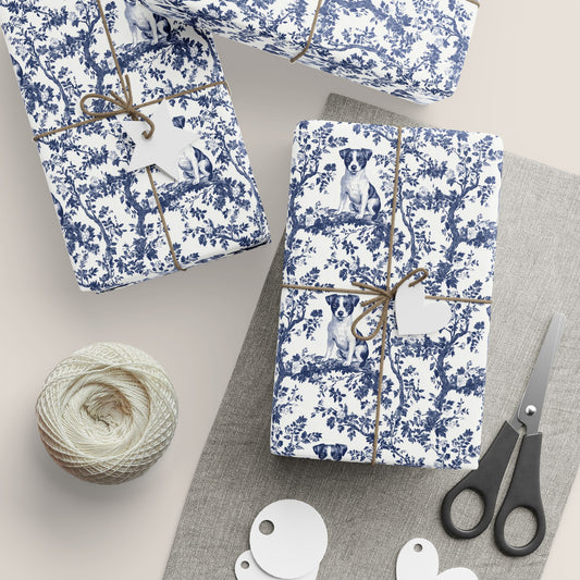 Jack Russell French Toile De Jouy Wrapping Paper