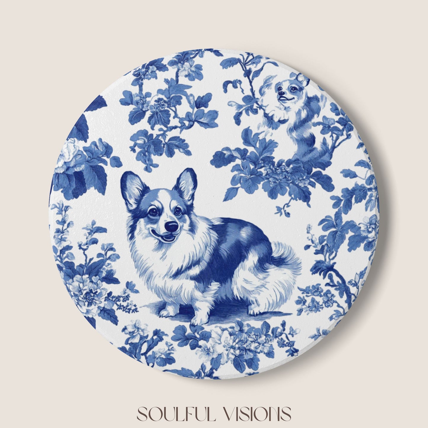 Corgi Ceramic Coaster French Toile