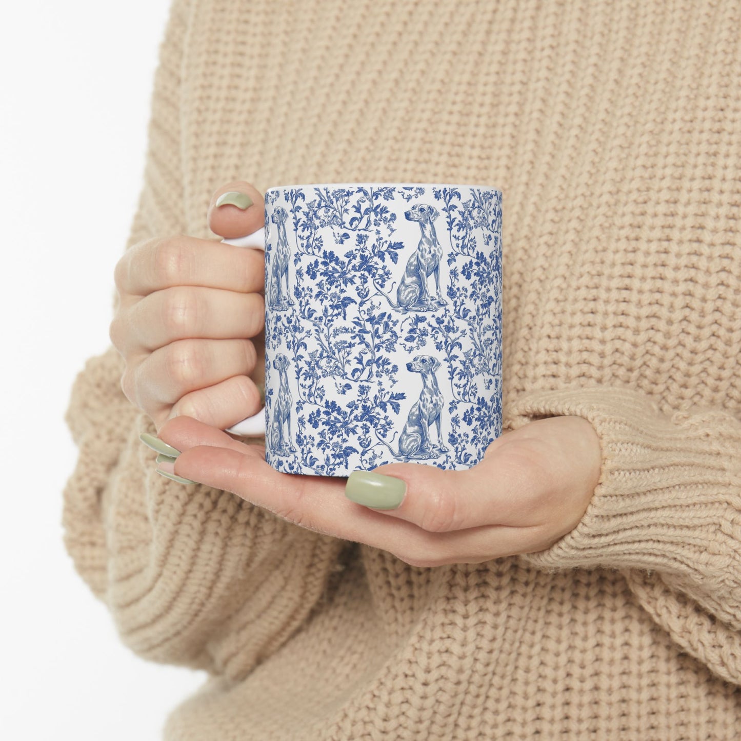Whippet French Blue Toile De Jouy Mug