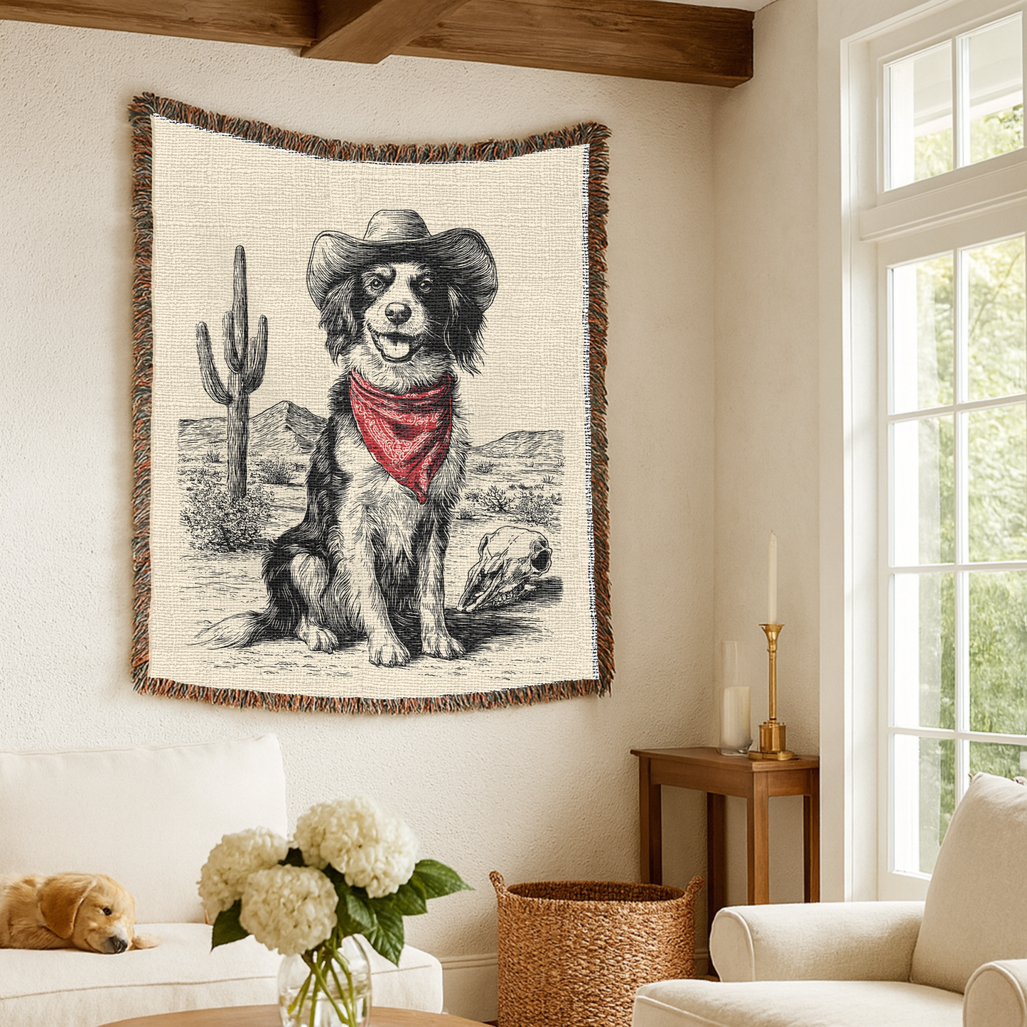 Brittany Spaniel Western Woven Blanket