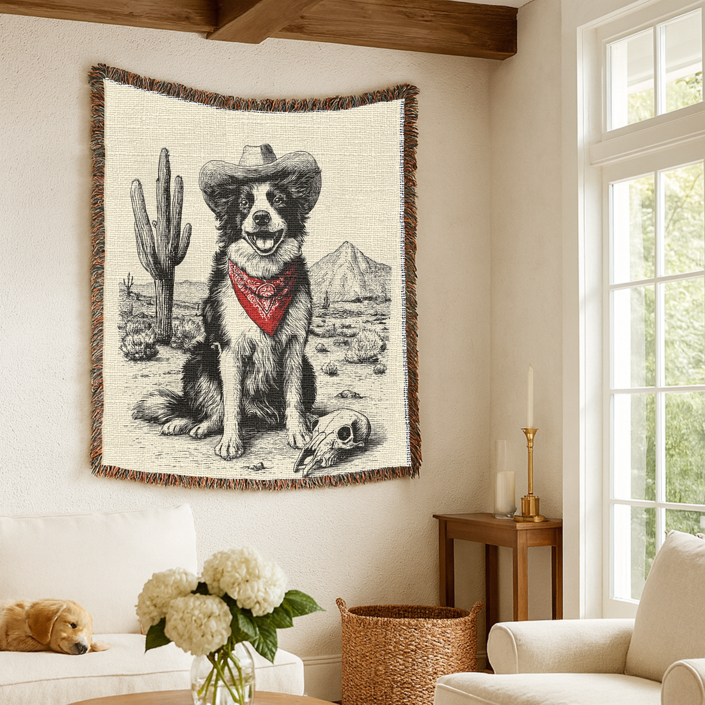 Border Collie Western Woven Blanket