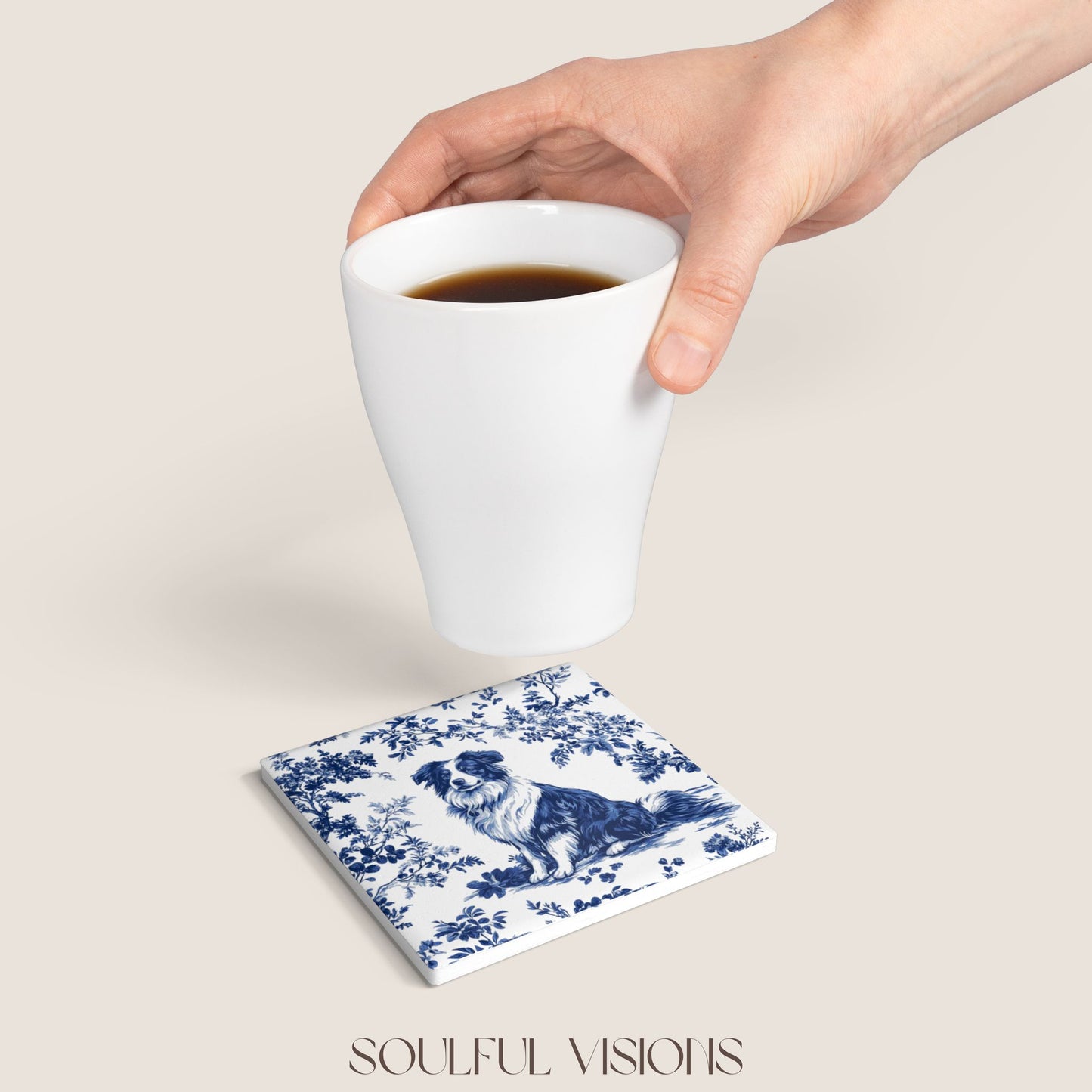 Australian Shepherd Ceramic Coaster French Toile