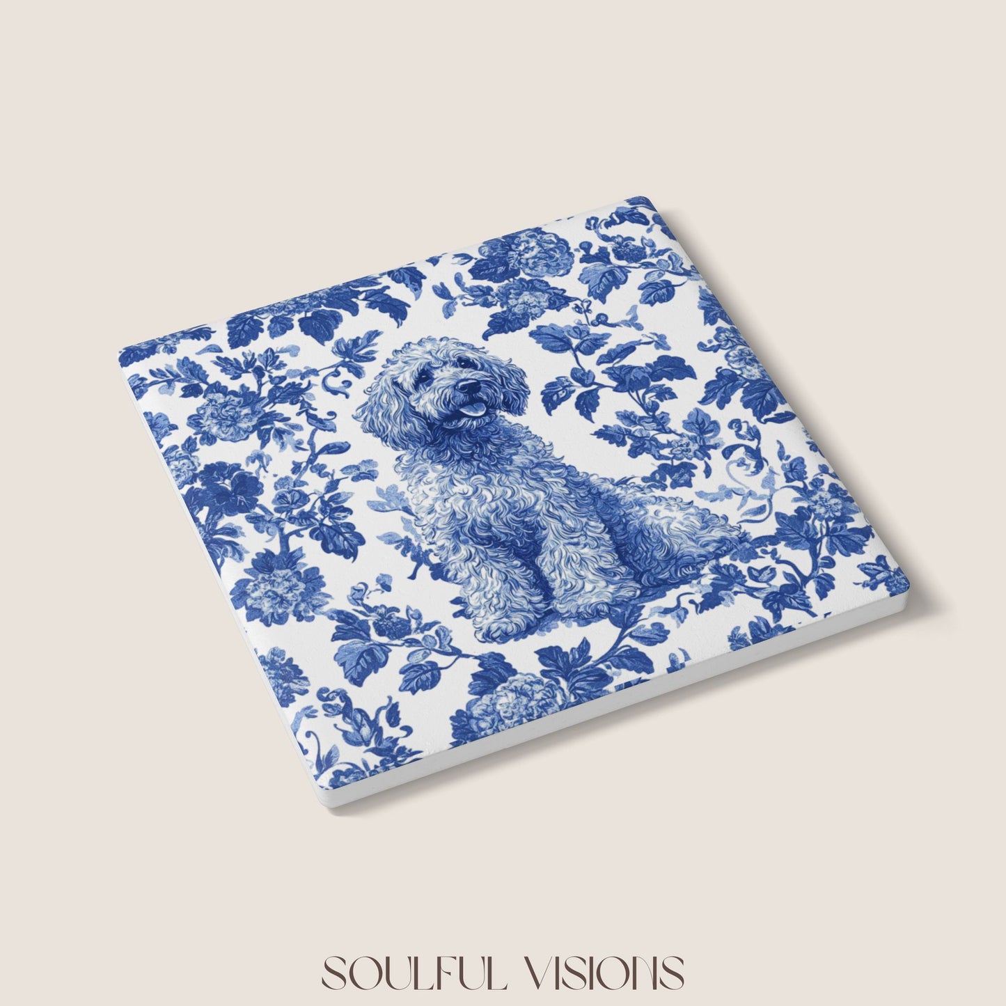Labradoodle Ceramic Coaster French Toile