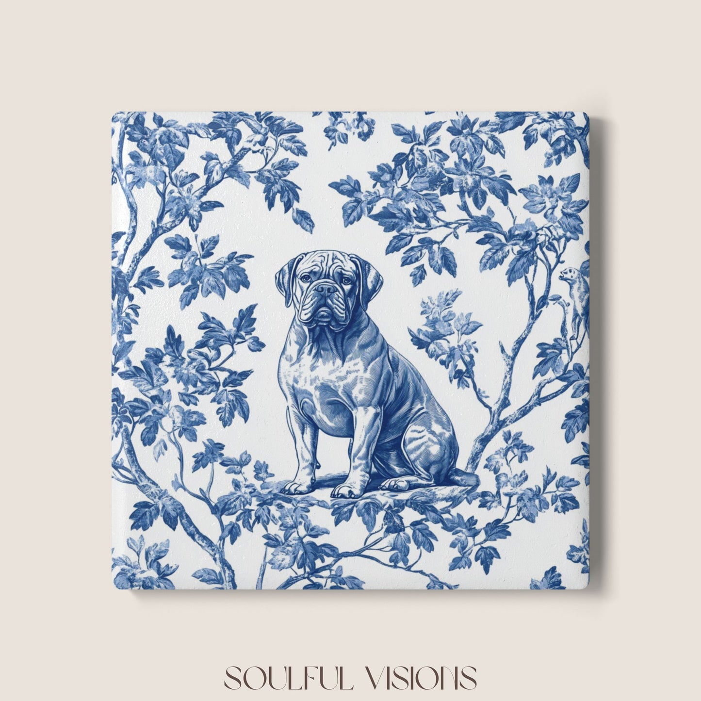Dogue de Bordeaux Ceramic Coaster French Toile