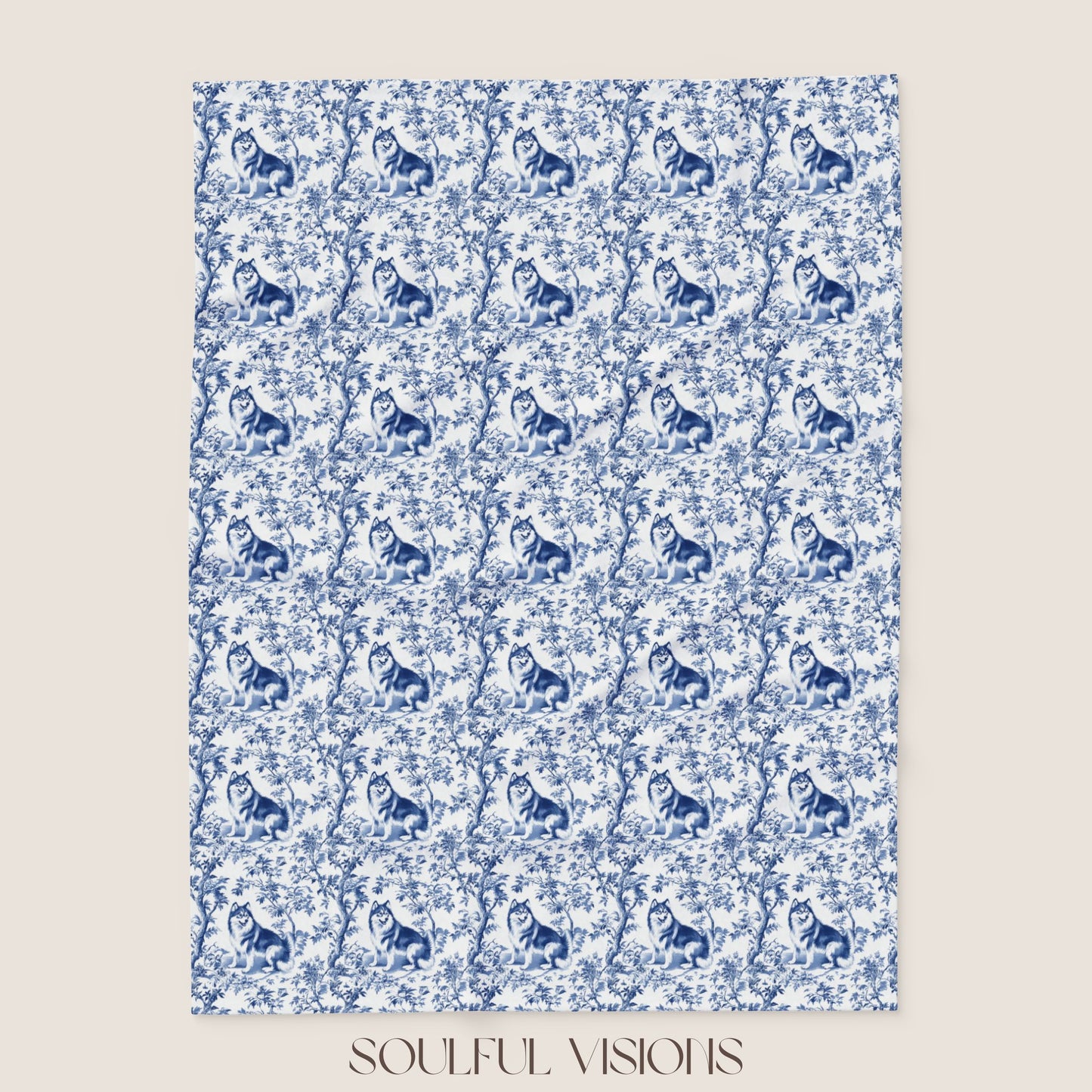 Alaskan Malamute French Toile De Jouy Blanket