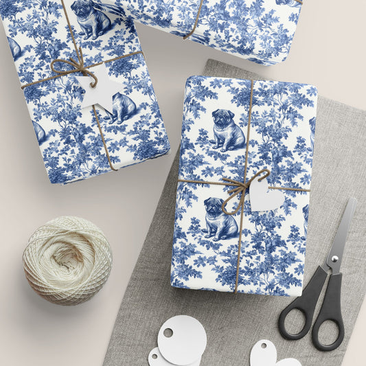 Pug French Toile De Jouy Wrapping Paper