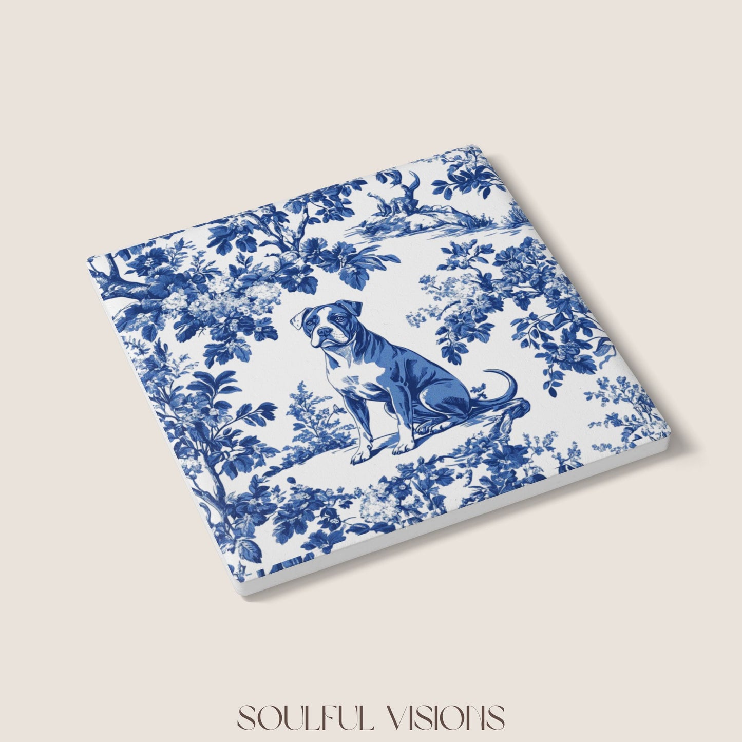 Pitbull Ceramic Coaster French Toile