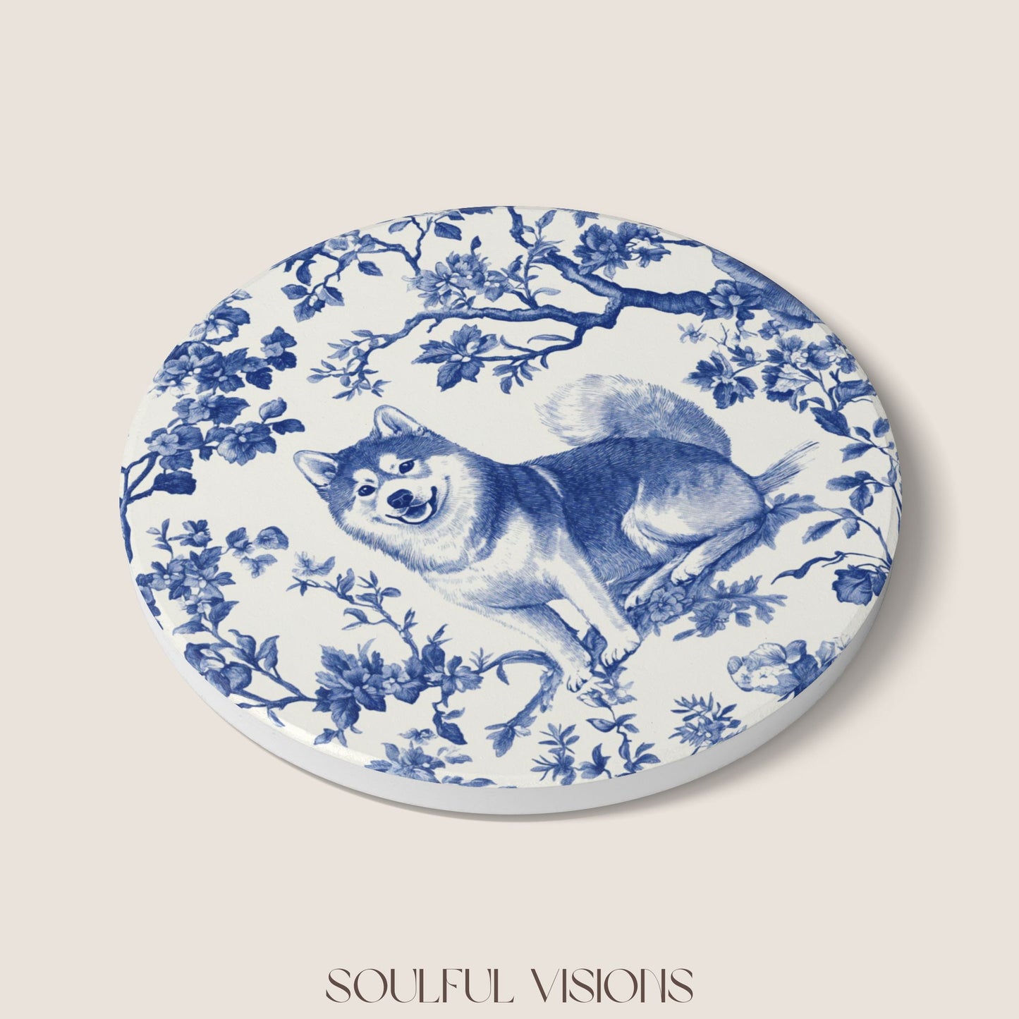 Shiba inu Ceramic Coaster French Toile