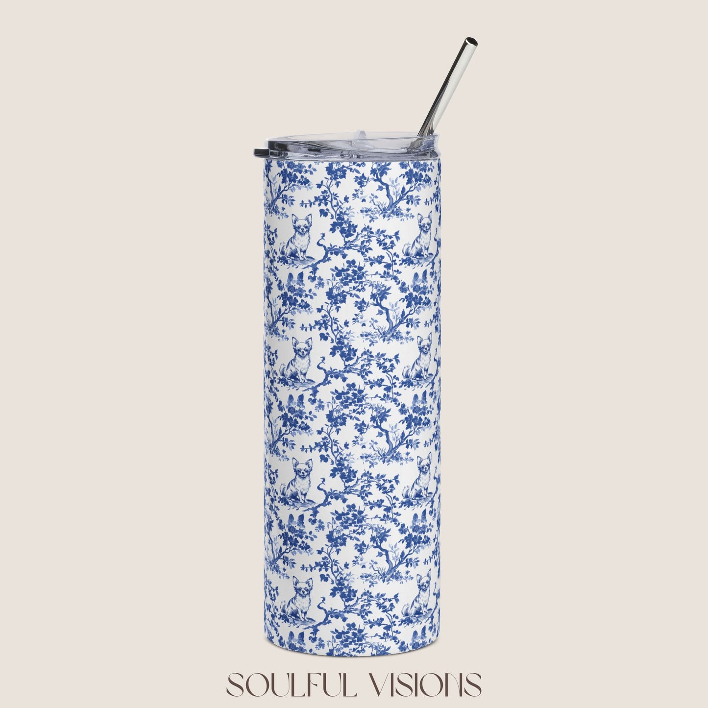 Chihuahua Stainless Steel Tumbler With Straw, 20oz
