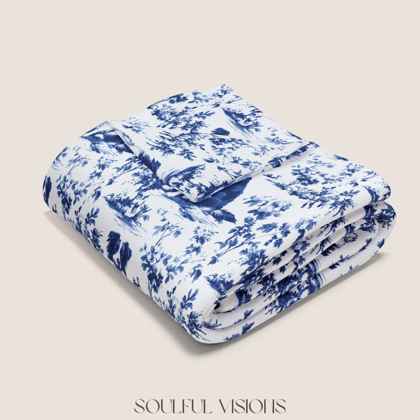 Border Collie French Toile De Jouy Blanket