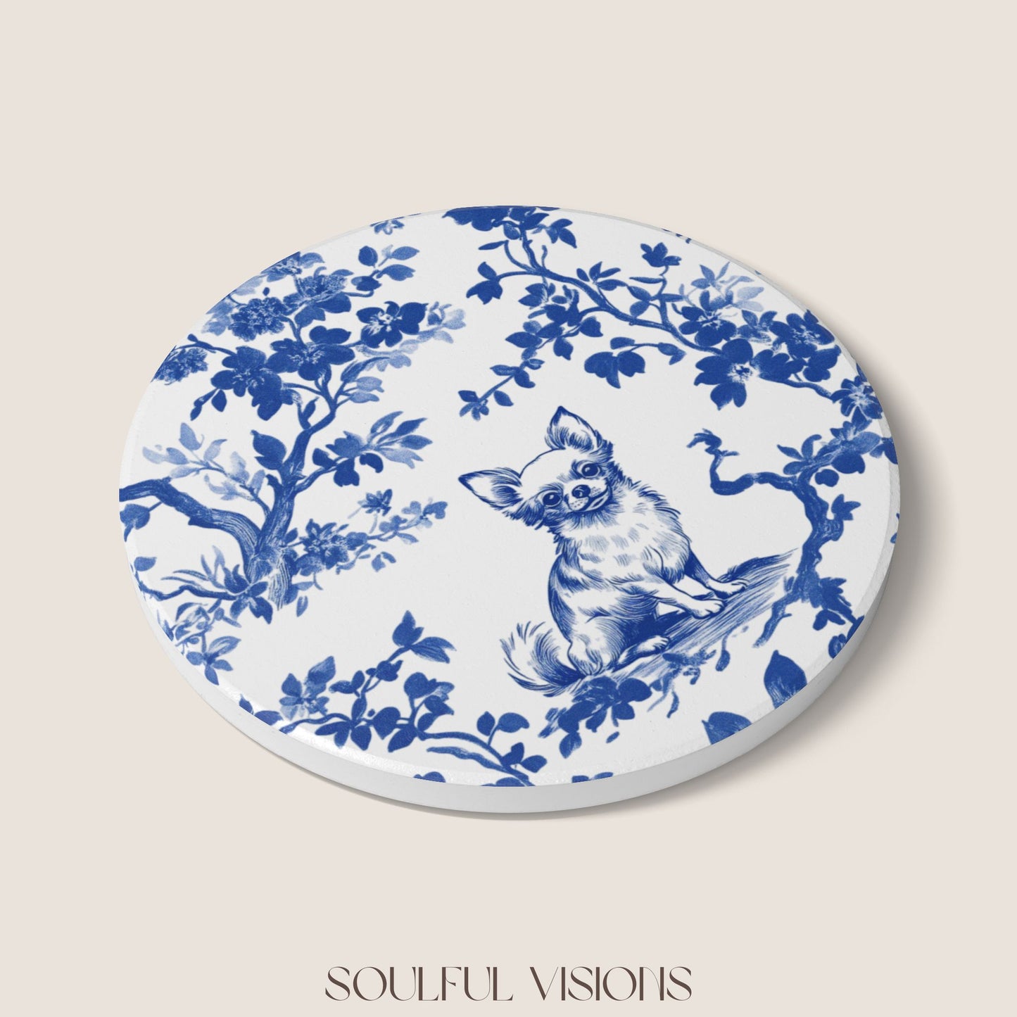 Chihuahua Ceramic Coaster French Toile