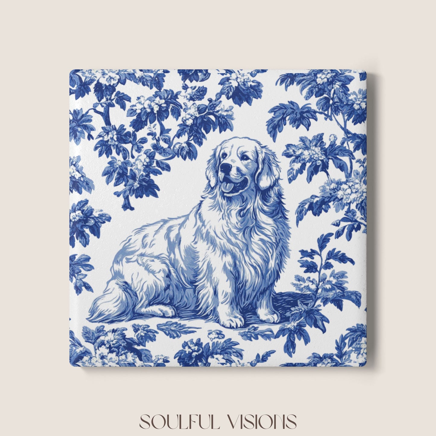 Great Pyrenees Ceramic Coaster French Toile